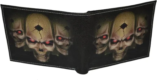 Vista 4 de Leatherboss Billetera con diseño de calavera para hombre, con caja de regalo, Multi color, 4.5" X 3.5", Cartera plegable