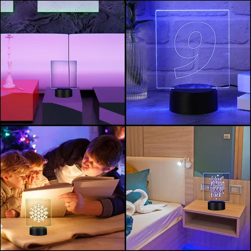 Vista 7 de 12 piezas de láminas acrílicas transparentes y 12 piezas de base de lámpara LED nocturna 3D con control remoto y cable USB, juego de base de lámpara