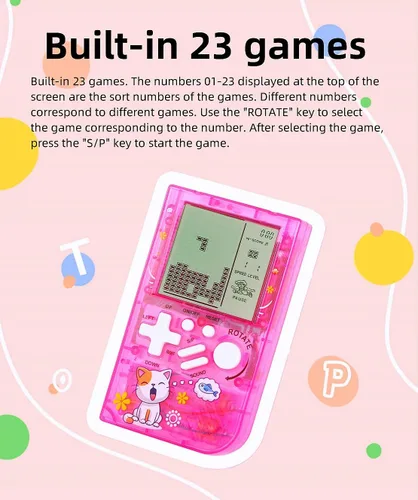 Vista 4 de CZT Máquina de juego de bloques transparentes, 23 juegos incorporados, consola de juegos retro para niños, dispositivo de juego para estudiantes