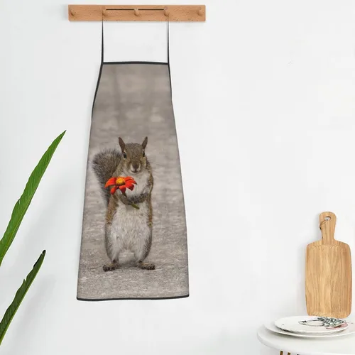 Vista 5 de Delantales de chef, diseño de ardilla con diseño de flores, diseño de animales y flores, delantales impermeables para mujeres, hombres, cocina