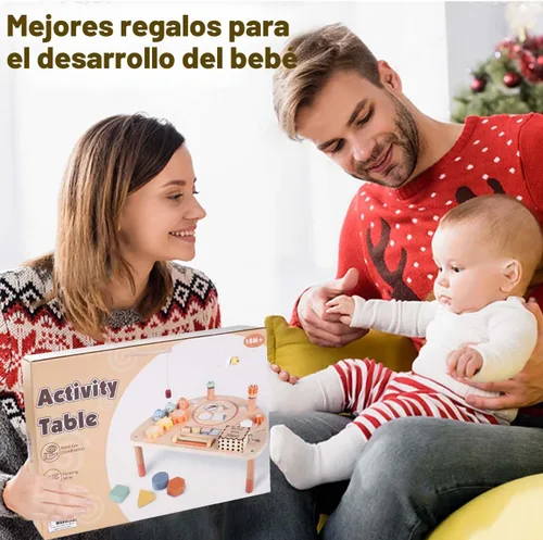 Vista 5 de Mesa de Actividad para Niños de 1 Año, Juguetes Montessori para Niñas y Niños de 1 a 2 Años, Regalos, Mesa de Juego Sensorial de Madera 8 en 1