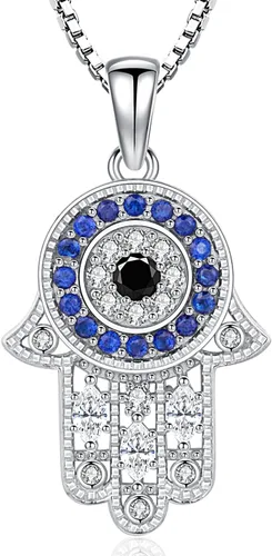 Vista 116 de Aniu Joyería de plata de ley 925 Hamsa de Fátima para mujer con circonita cúbica, viene con caja de regalo negra