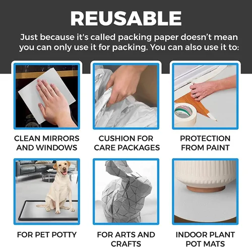 Vista 3 de Papel de embalaje para mudanzas 50 hojas de papel periódico para embalar y envolver, papel de envolver para empaquetado de vidrios y porcelanas