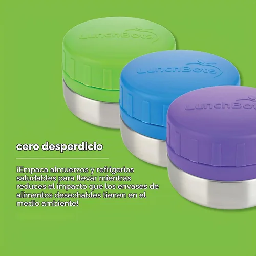 Vista 5 de LunchBots recipientes redondos a prueba de derrames, de 4 oz. Frasco inoxidable contenedor de refrigerios., juego de 2, Verde