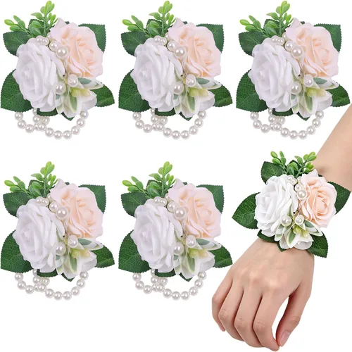 Vista 12 de Boutonnieres blancos marfil para hombres, 6 piezas, rosas 6 piezas Boutonnieres blanco #2
