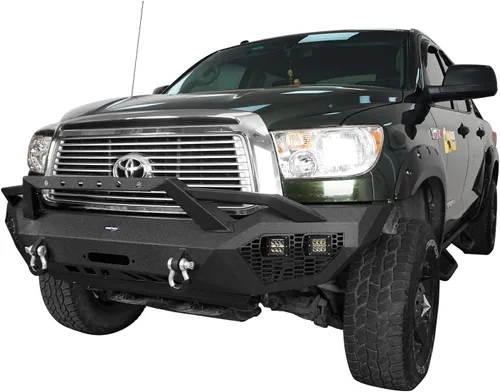 Vista 3 de Tundra parachoques delantero de ancho completo con aro y anillos en D y 4 focos LED de 18 W y placa deslizante para camionetas Toyota Tundra