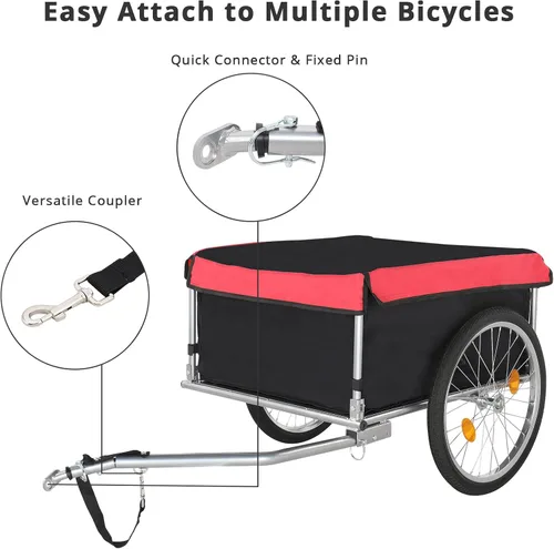 Vista 5 de PEXMOR Remolque de carga para bicicleta, carrito de bicicleta plegable con enganche universal para bicicleta y rueda de liberación rápida de 20