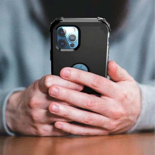 Vista 5 de IDweel Funda para iPhone 12 Pro Max con protector de pantalla de vidrio templado, híbrido 3 en 1, a prueba de golpes, delgada, resistente, cubierta