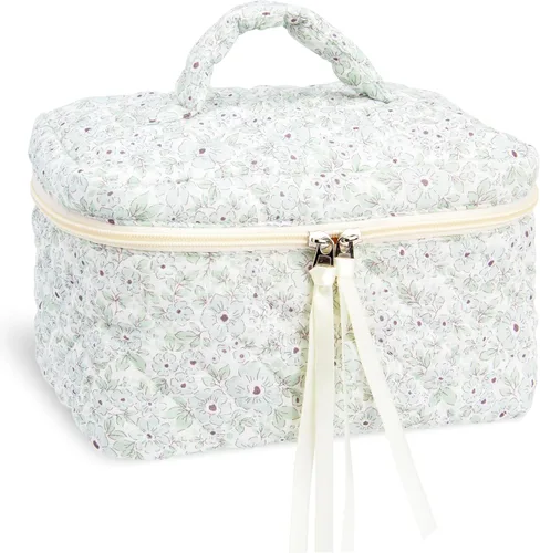 Vista 64 de Quilted Makeup Bag for Women, Travel Cosmetic&Toiletry Bag,Blue Flower