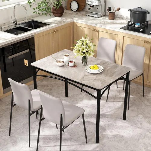 Vista 6 de GOFLAME Mesa de comedor de piedra sinterizada de 43 pulgadas para 4, mesa de cocina rectangular con mesa de mármol sintético y marco de metal, mesa