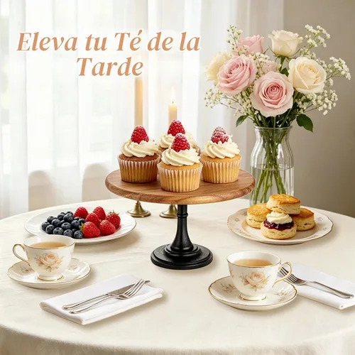 Vista 6 de NUPTIO Soporte de madera para tartas, pequeño soporte redondo para postres