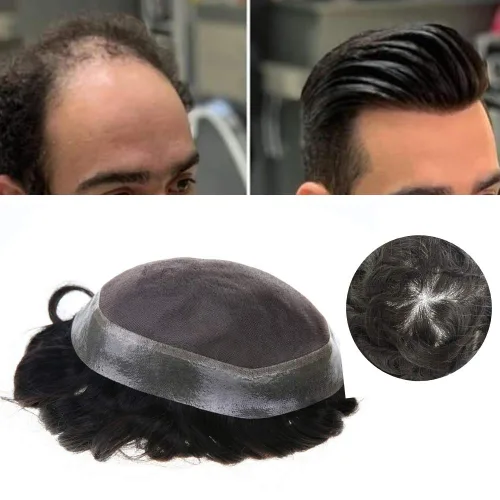 Vista 47 de Toupee For Men Hair Piece Fine Mono Hair System For Men Human Hair Mens Toupee Hair Piece For Men Hair Replacement Protesis Capilar 8x10 Medium