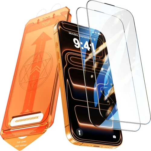 Vista 13 de Paquete de 2 protectores de pantalla para iPhone 15 Pro, dureza 9H, protector de pantalla de vidrio templado con kit de alineación automática