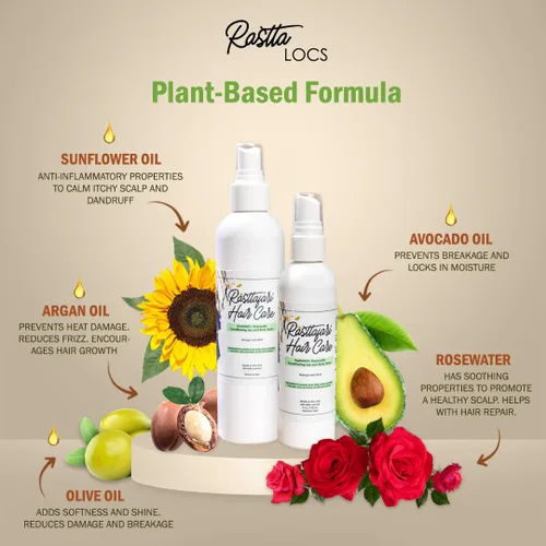 Vista 3 de Rastta Locs - Spray acondicionador de agua de rosas y menta refrescante para cabello tipo 4, trenzas, hidratante orgánico y vegano, spray de rastas