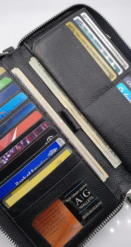 Vista 5 de Muñequera de piel auténtica de gran capacidad con protección RFID
