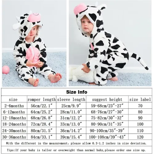 Vista 7 de QIAONIUNIU Disfraz de vaca para bebé para Halloween, mameluco para niños pequeños, rómper para cosplay, de 18 a 24 meses