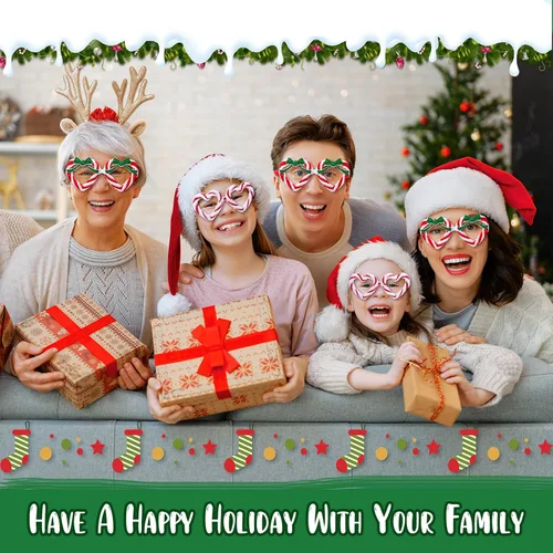 Vista 2 de Chapou 12 vasos de Navidad con purpurina, bastón de caramelo, para fiestas navideñas, disfraz para niños y adultos