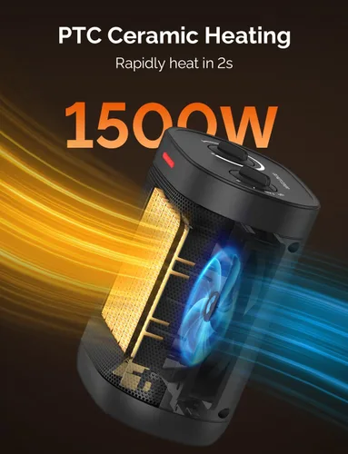Vista 3 de Calentadores de espacio de 1500 W para uso en interiores, calentador portátil de cerámica PTC, calentador de espacio pequeño con termostato, tres