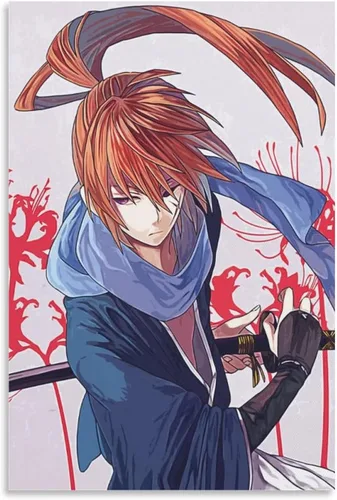 Vista 9 de Póster de anime, Rurouni Kenshin Himura, póster de lienzo para decoración de pared, decoración de habitación, decoración de dormitorio, regalos