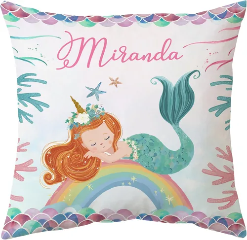 Vista 12 de Hyturtle Bonita almohada de sirena personalizada (inserto incluido) – Regalos para niñas, mujeres, niños – Regalos de cumpleaños para amantes