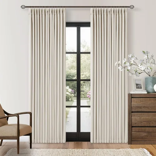 Vista 246 de Juego de 2 paneles de cortinas plisadas negras de 80 pulgadas para sala de estar, cortinas plisadas de lino con forro de 80 pulgadas de largo, 100%