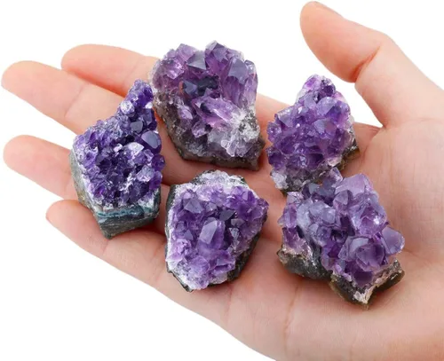 Vista 3 de Nupuyai Piedra de muestra de racimo de amatista natural para decoración del hogar, figuras de geoda de cuarzo de cristal crudo para decoración