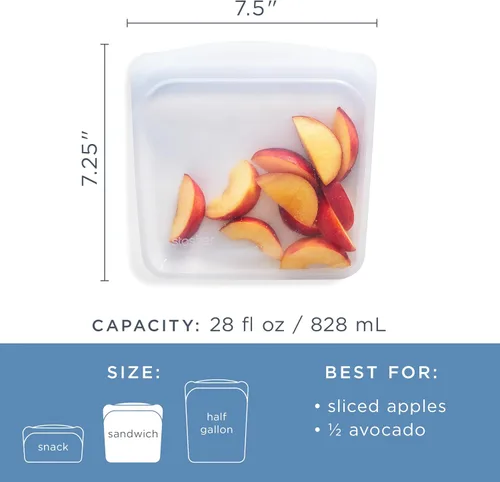 Vista 2 de Stasher Bolsa de Silicona Premium Reutilizable para Almacenamiento de Alimentos tipo Sándwich, Océano Profundo, Microondas, Sous Vide, Apta