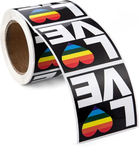 Vista 17 de Pegatinas de bandera bisexual para el mes del orgullo - Venta al por mayor Bi-Pride en un rollo (2 rollos - 500 calcomanías)