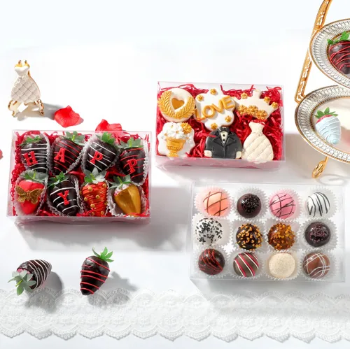 Vista 6 de Paquete de 10 Cajas Completamente Transparentes para Fresas Cubiertas de Chocolate 8x5x2 Pulgadas Cajas para Galletas Cajas para Mini Pasteles Bundt