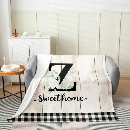 Vista 32 de Erosebridal Manta de franela de letras iniciales B, manta de vellón con letras ABC, 40 x 50 pulgadas, decoración rústica de granja, manta de felpa