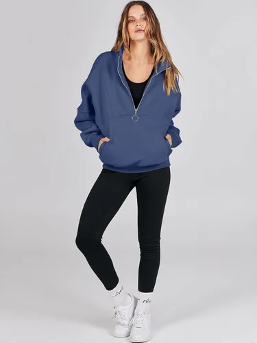 Vista 5 de ANRABESS Sudaderas de forro polar con media cremallera para mujer, de gran tamaño, con cremallera de un cuarto, ropa de otoño 2024, ropa de moda
