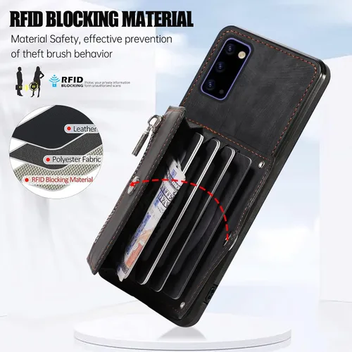 Vista 4 de Funda de teléfono para Samsung Galaxy Note 20 5G con protector de pantalla de vidrio templado, correa cruzada para muñeca, soporte para tarjeta
