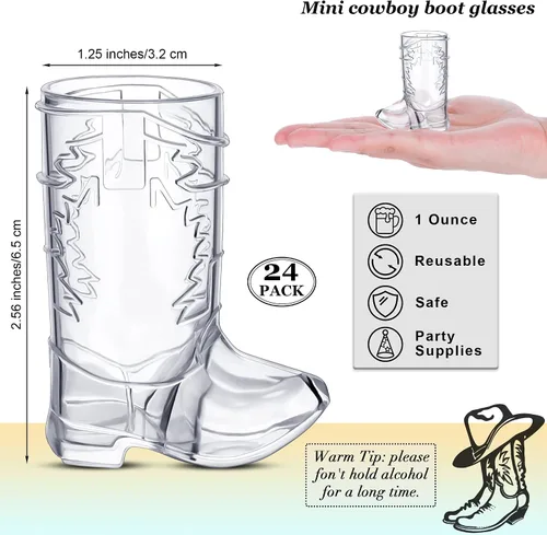 Vista 2 de ADXCO - 24 vasos de vaquero transparentes de 1 onza, mini vasos de tiro para botas de vaquero, vasos de plástico para botas de vaquero occidental