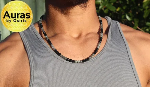 Vista 23 de Collar de cristal de obsidiana negra hecho a mano, collar de cuentas de piedras preciosas naturales auténticas, curación, protección, talismán mala