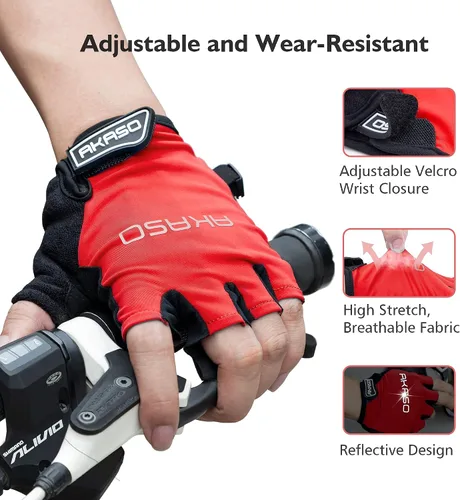 Vista 5 de AKASO Guantes de ciclismo de medio dedo, guantes de bicicleta para hombres y mujeres, guantes de ciclismo para mujeres, guantes de MTB