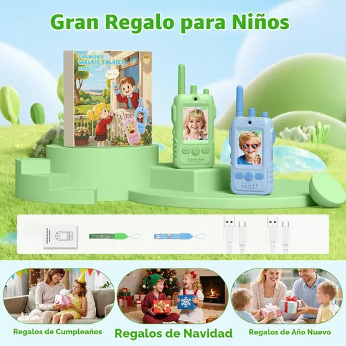 Vista 9 de Walkie Talkies de video recargables para niños: 1.5 veces más duración de Verde+azul