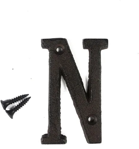 Vista 15 de Letras del abecedario de 3" en metal de hierro fundido decorativas, estilo clásico, para colgar letreros de pared, dirección, nombre, letrero