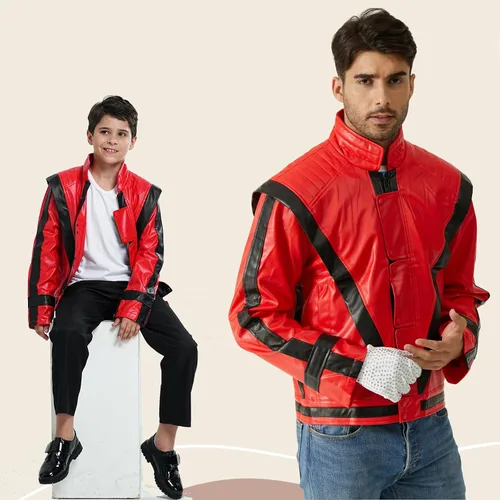 Vista 4 de Chaqueta de cuero rojo y negro abrigo de la PU de Cosplay