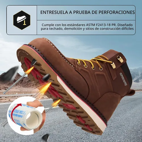 Vista 3 de MWORK Welted Blunt Botas de trabajo impermeables con punta de mocasín de 6 pulgadas, punta de compensación, a prueba de pinchazos, suela de cuña