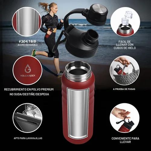 Vista 4 de Botella de agua deportiva aislada con tapa con pajilla, a prueba de polvo, 3 tapas, 24/32/40/64 onzas, apta para lavavajillas y sin BPA, botella