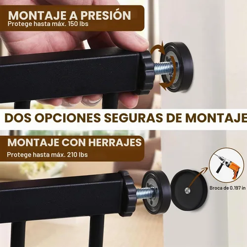 Vista 8 de Mumeasy Puerta de bebé extra ancha de 29.7 a 51 pulgadas para escaleras, puerta para perros de interior extra larga para puertas, puerta para niños