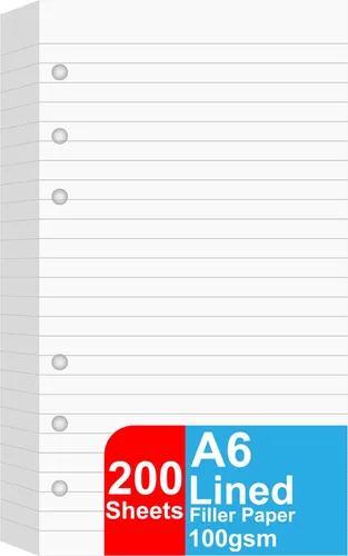 Vista 7 de Papel de repuesto rayado A6, 100 hojas/200 páginas, hojas sueltas para carpetas Filofax Person, 6 agujeros perforados, papel de relleno blanco