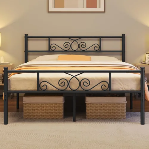 Vista 10 de Topeakmart Base de cama de metal clásico negro de 13 pulgadas con cabecero, base de colchón, plataforma de cama, base de cama con listones
