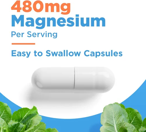 Vista 4 de Glicinato de magnesio de 480 mg - Suplemento de magnesio de alta absorción que ayuda al alivio del estrés, sueño, salud cardíaca, nervios, músculos