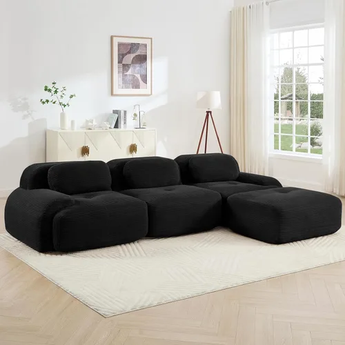 Vista 17 de Juego de sofás seccionales sin hueso de 117 pulgadas para sala de estar, modular en forma de L y sofá de 3 plazas con asiento profundo, almohadas