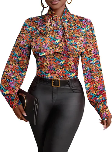 Vista 28 de Vrtige Camisa de mujer elegante con cuello de lazo, manga larga, blusa para la oficina