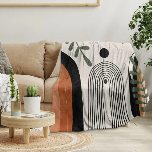 Vista 11 de Manta moderna abstracta de color negro y beige, manta bohemia de franela de doble cara, adecuada para adultos y niños en el sofá, automóvil, siesta