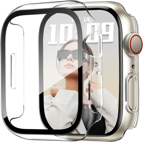 Vista 48 de JR.DM - Juego de 2 fundas de policarbonato duro de 38 mm con protector de pantalla de vidrio templado HD para Apple Watch Series 3/2/1, protector