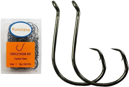 Vista 14 de Ganchos circulares para pesca de gato, 50/100 unidades, ganchos circulares de pesca de pulpo, agua salada, agua dulce para bagre lubina Redfish 1/0