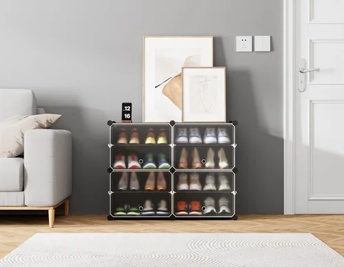 Vista 3 de HOMIDEC - Zapatero de 4 niveles para almacenamiento de 16 pares de zapatos, estantes de plástico para zapatos, organizador para armario, pasillo